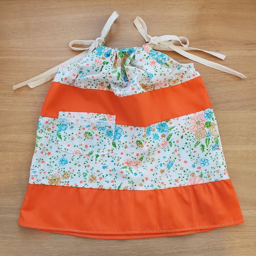 Girl's Vintage 70s Orange White Floral Dress